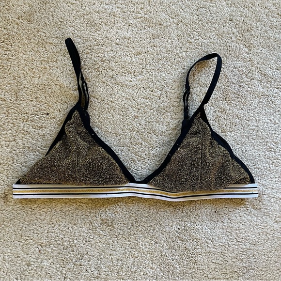 Free Press Black Gold Shimmer Triangle Bralette Bra - Picture 1 of 2
